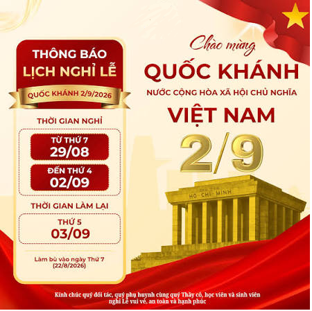 THÔNG BÁO 115/TB-CĐNCN ngày 18/8/2026 về lịch nghỉ và làm bù nhân dịp ngày lễ Quốc khánh 2-9